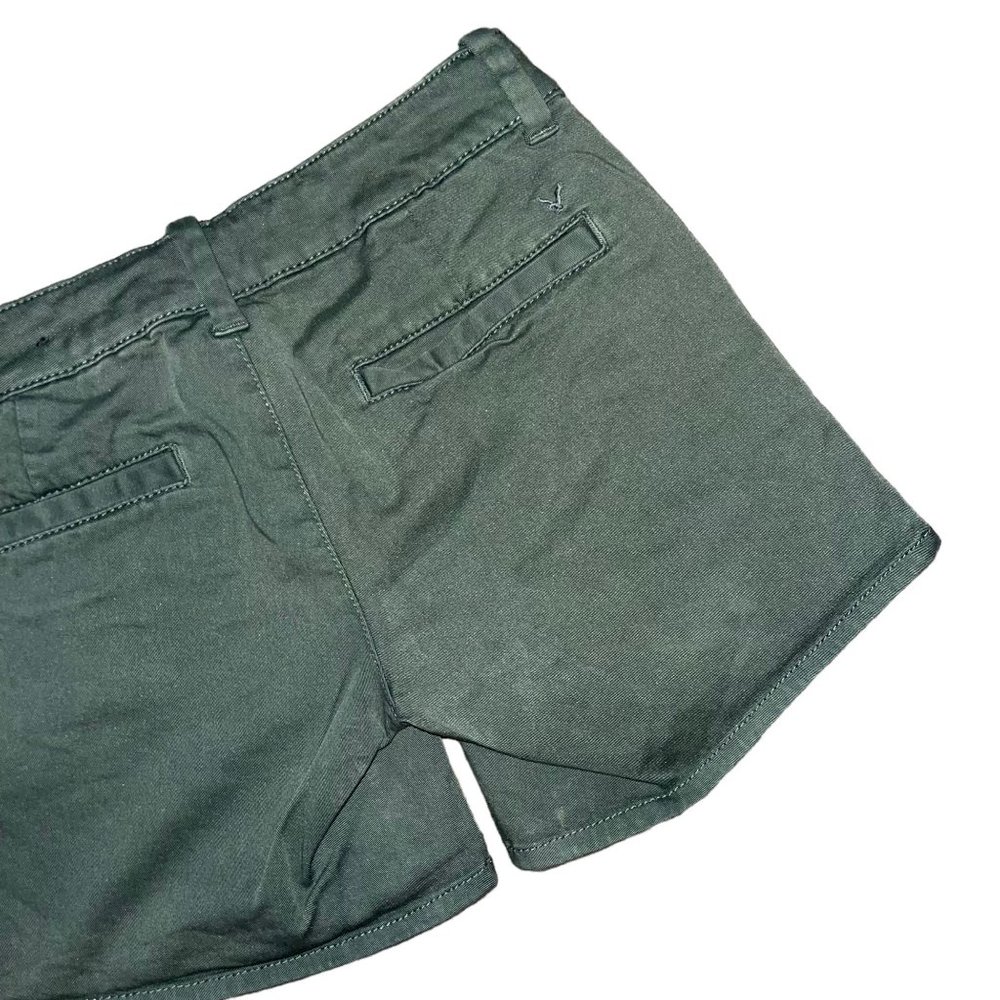 American Eagle Womens Midi Shorts 0 Green Chino Mid Rise Stretch Pockets Logo - Picture 6 of 7